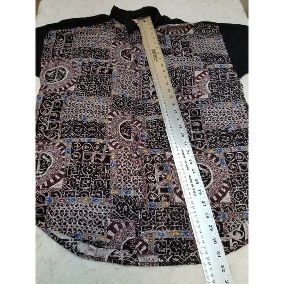 Vintage Maxx FM Men Large Button Up Short Sleeve Shirt Black Printed Lightweight - Picture 4 of 5